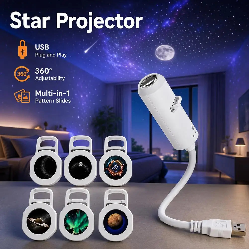 Mini Proyector de Galaxia USB con Discos Intercambiables