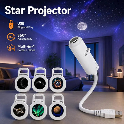 Mini Proyector de Galaxia USB con Discos Intercambiables