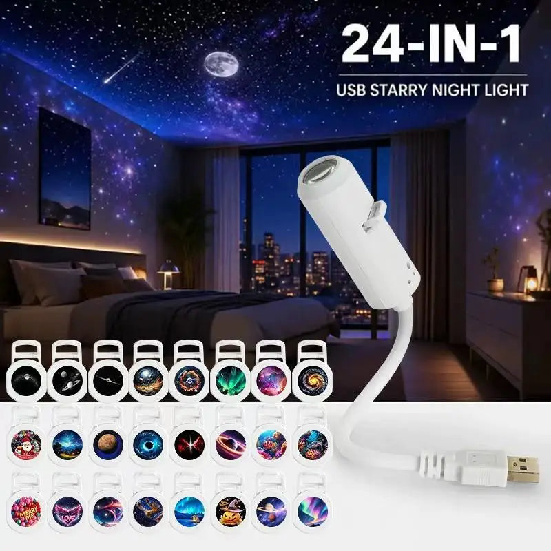 Mini Proyector de Galaxia USB con Discos Intercambiables