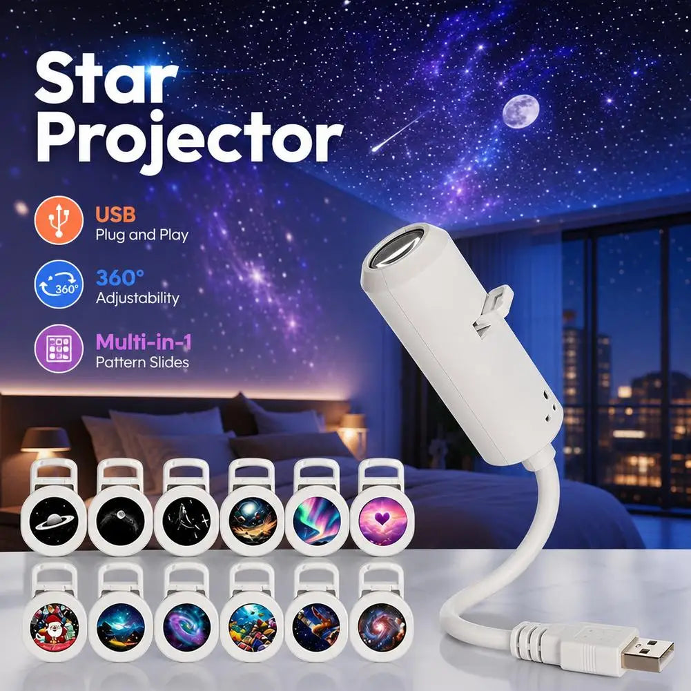 Mini Proyector de Galaxia USB con Discos Intercambiables