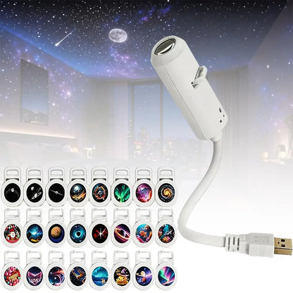 Mini Proyector de Galaxia USB con Discos Intercambiables