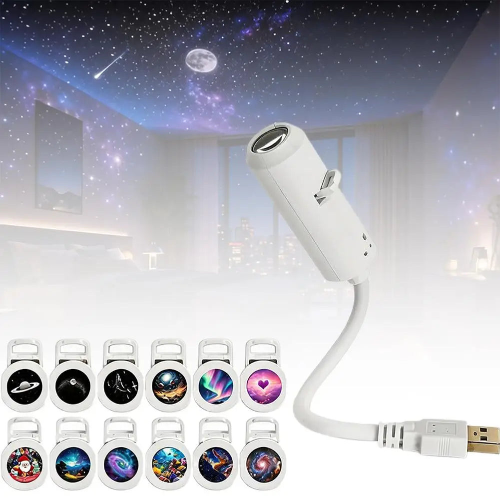 Mini Proyector de Galaxia USB con Discos Intercambiables