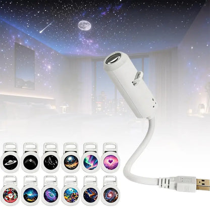 Mini Proyector de Galaxia USB con Discos Intercambiables
