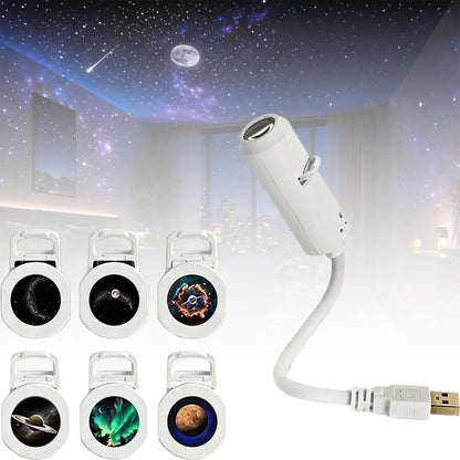 Mini Proyector de Galaxia USB con Discos Intercambiables